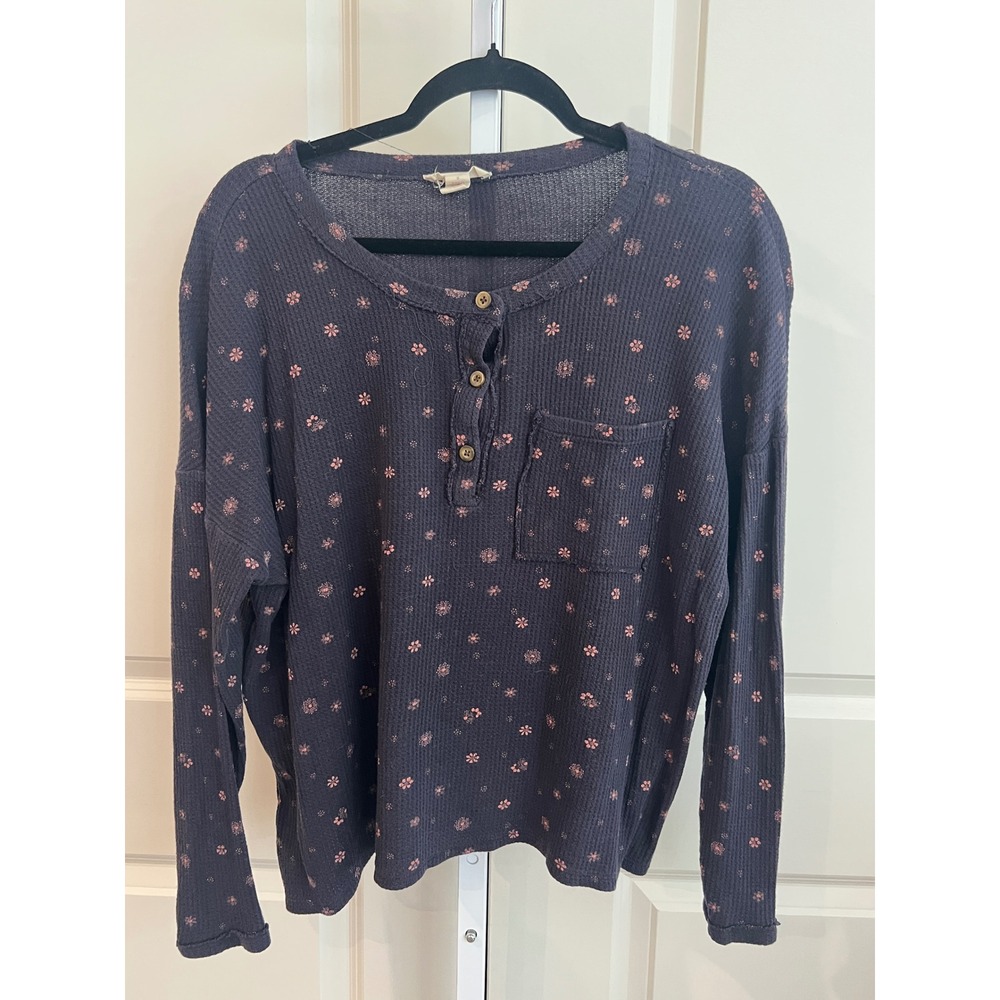 Madewell Waffle Knit Henley Pajama Top Bandana Floral Night Vision Thermal small - Picture 2 of 8